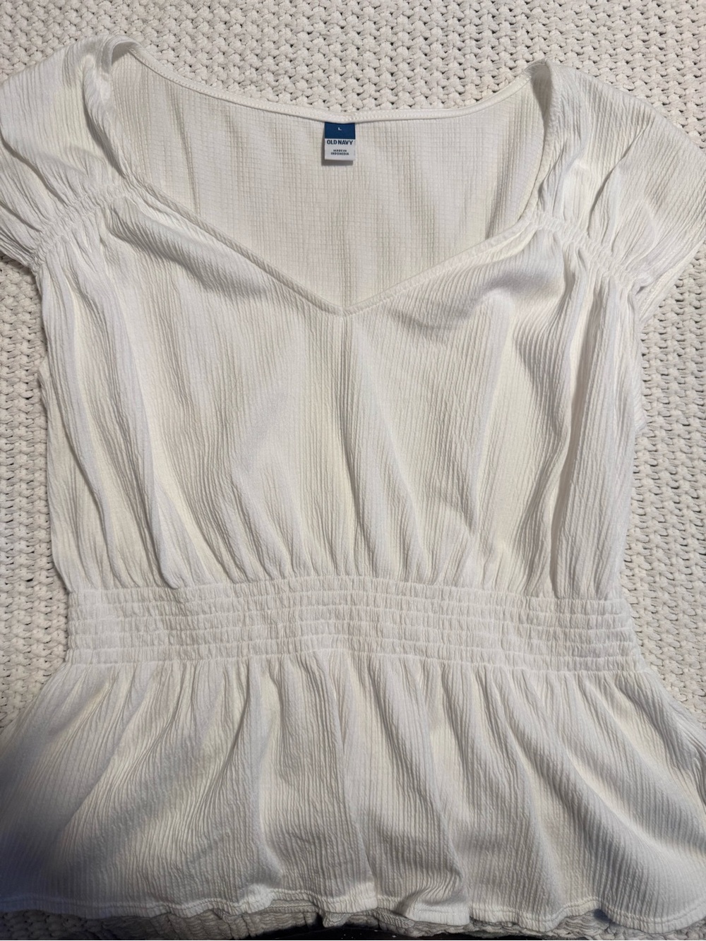 Old Navy Cream Textured Peplum Short Sleeve Top